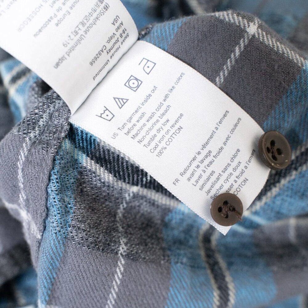 Vissla Flannel Shirt Button Up Long Sleeve Blue Gray Plaid Central Coast Small - Picture 14 of 14